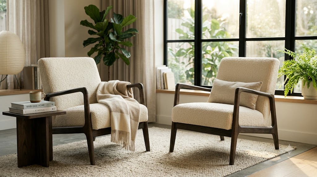 Minimalist Bouclé Lounge Armchairs with Ash Frames